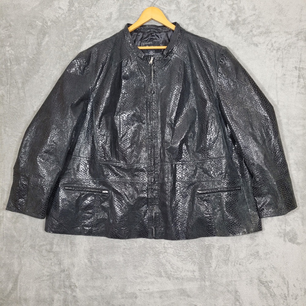 Maggie Barnes Genuine Leather Snake Print Jacket Blazer Womens 5X 34 36W Black